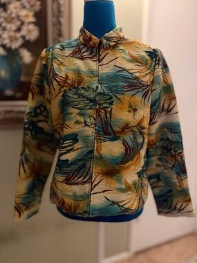 Analogy Womens Printed Lightweight Jacket - Teal & Mustard